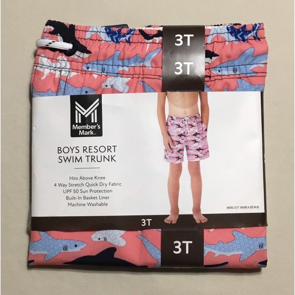 Member's Mark Other - Boys Resort Swim Trunks With Built-In Liner By Member's Mark 3T Sharks